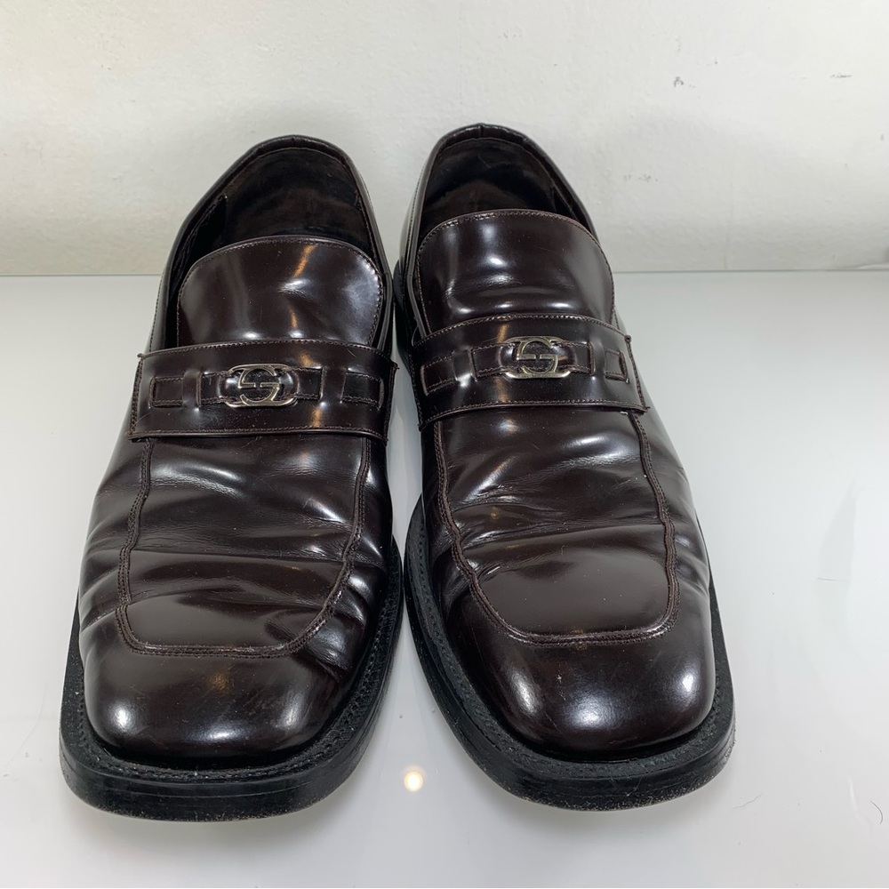 GUCCI Dark Brown Leather Slip-On Loafers